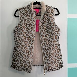 Lilly Pulitzer Leopard Print Vest - Gold and Brown Gabriana fur lined